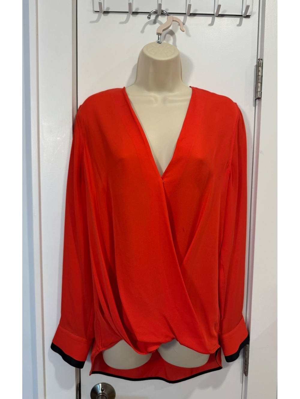 rag & bone Long Sleeve Red Blouse with Black Trim Size M